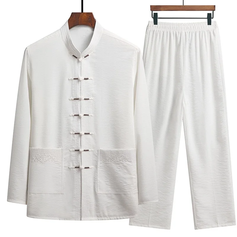 Chinese Traditional Clothing Set Man Fall Linen Buckle Kung Fu Shirt Oriental Retro Top Pants Tai Chi Breathable Uniforms Hanfu thumbnail 2