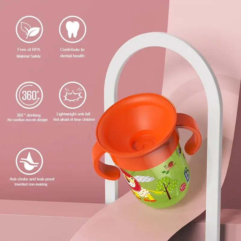 360 Degrees Rotated Baby Learning Drinking Cup with Double Handle Flip Lid Leakproof Infants Water Cups Bottle BPA Free with Lid thumbnail 5
