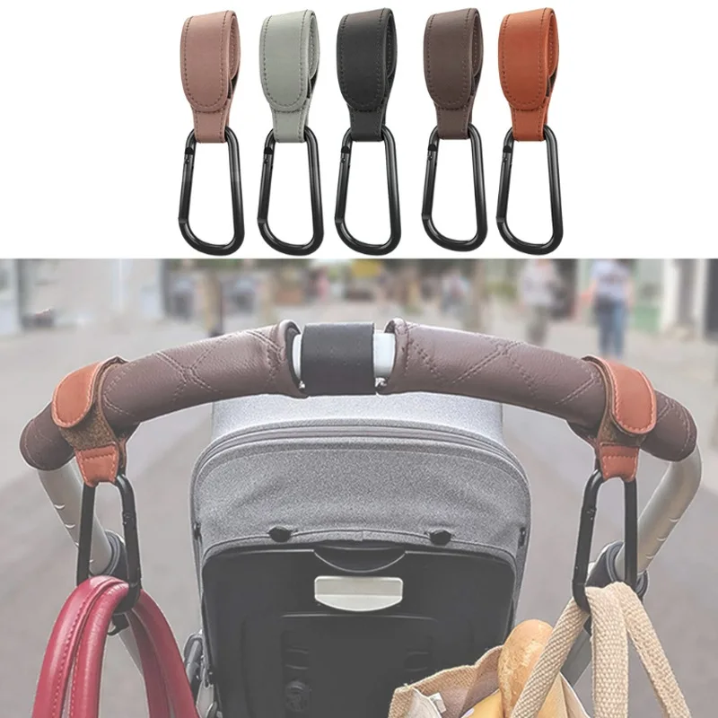 Baby Stroller Hook Fashion PU Leather Adjustable Pram Hook Cart Organizer Diaper Bag Hanger Children Boy Girl Travel Accessories thumbnail 2
