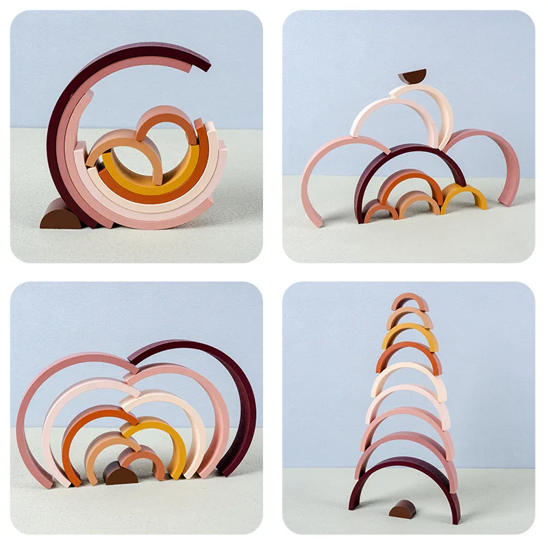 Kids Large Rainbow Arch Bridge Semicircle Building Blocks Wooden Toy Baby Color Creative Game Education Montessori Children Toys thumbnail 4