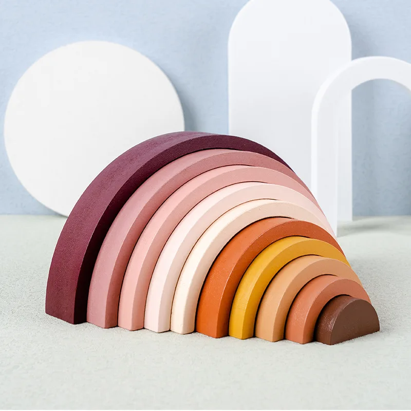 Kids Large Rainbow Arch Bridge Semicircle Building Blocks Wooden Toy Baby Color Creative Game Education Montessori Children Toys thumbnail 2