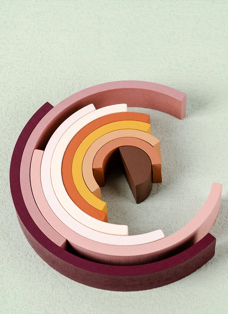 Kids Large Rainbow Arch Bridge Semicircle Building Blocks Wooden Toy Baby Color Creative Game Education Montessori Children Toys thumbnail 6