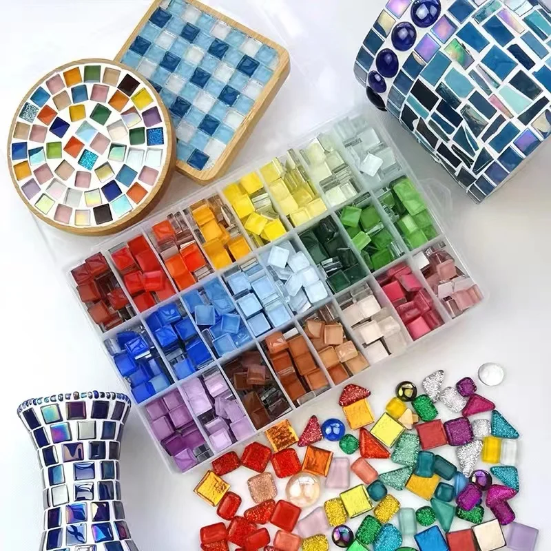 50pcs Glass Mosaic Tiles Colorful Square Mosaic Pieces for Mosaic Projects DIY Crafts Mosaic Handmade Christmas Decoration thumbnail 5