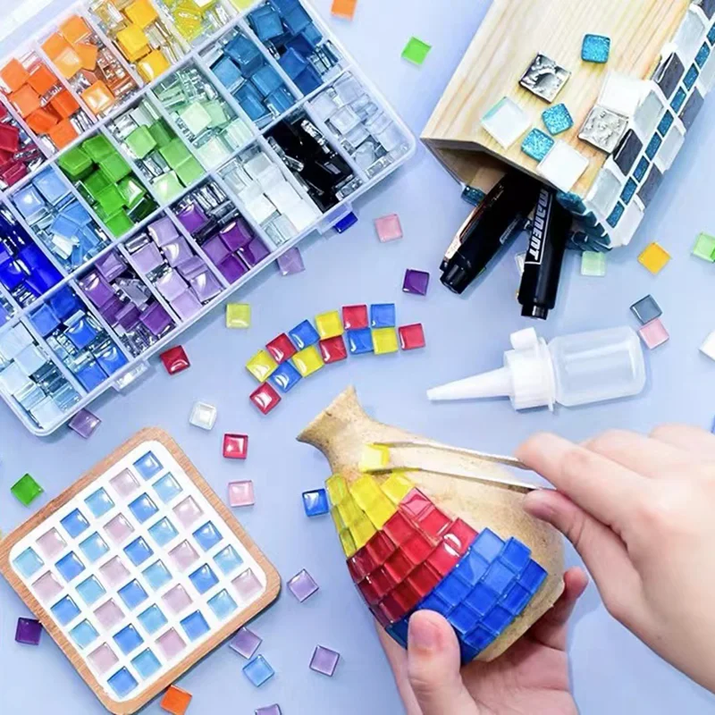50pcs Glass Mosaic Tiles Colorful Square Mosaic Pieces for Mosaic Projects DIY Crafts Mosaic Handmade Christmas Decoration thumbnail 2
