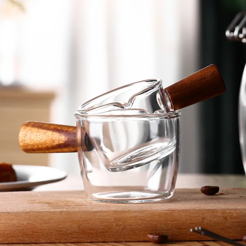 50/75/100ML Wooden Handle Glass Espresso Measuring Cup Double/Single Mouth Milk Latte Jug Coffee Supplies Kitchen Mug Drinkware thumbnail 6