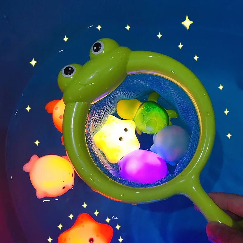Glowable Animal Washing Water Set Floating Water Light Net Fishing Fish Playing Water Toys Children's Baby Bath Toys Floating thumbnail 6