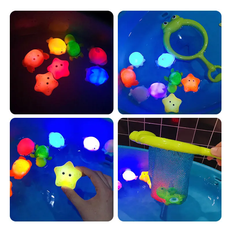 Glowable Animal Washing Water Set Floating Water Light Net Fishing Fish Playing Water Toys Children's Baby Bath Toys Floating thumbnail 3