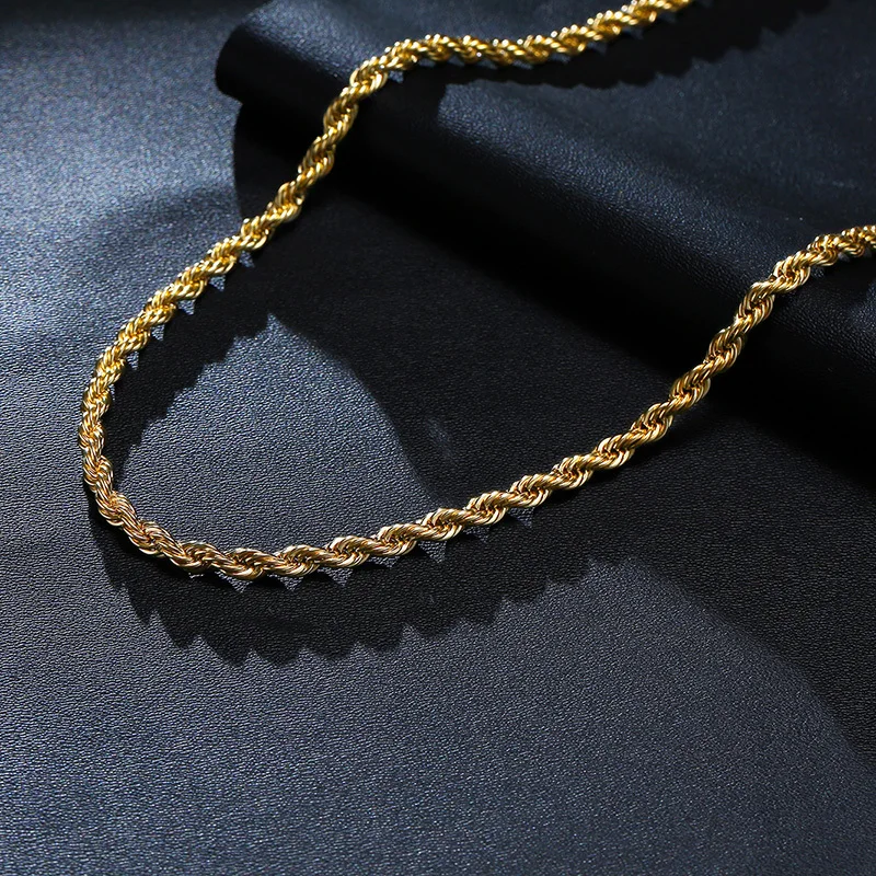 Vnox Dainty Gold Color Rope Chain Necklaces for Women Men,Chic Twisted Collar, Waterproof Stainless Steel Link 2/3/4/5mm Width thumbnail 4
