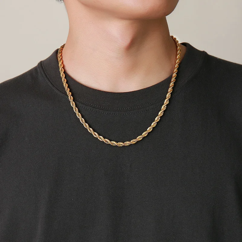 Vnox Dainty Gold Color Rope Chain Necklaces for Women Men,Chic Twisted Collar, Waterproof Stainless Steel Link 2/3/4/5mm Width thumbnail 3