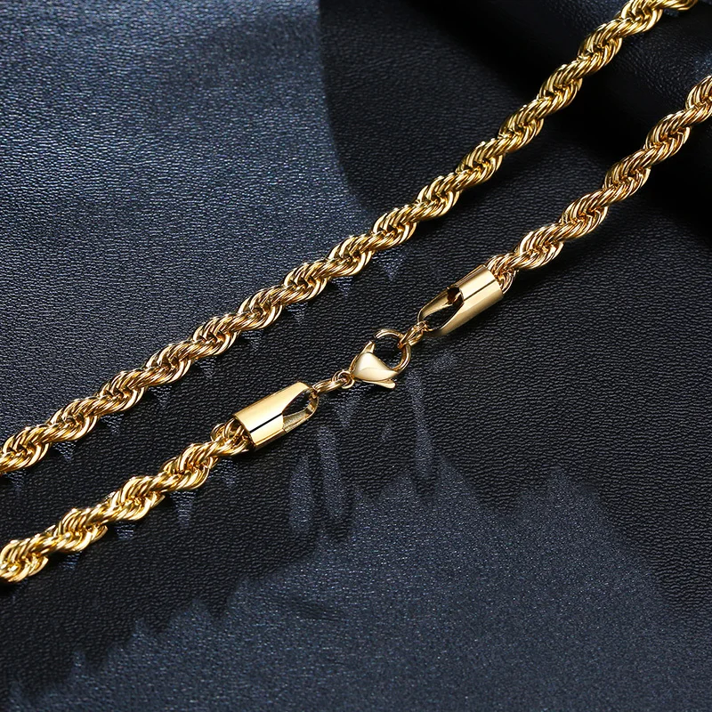 Vnox Dainty Gold Color Rope Chain Necklaces for Women Men,Chic Twisted Collar, Waterproof Stainless Steel Link 2/3/4/5mm Width thumbnail 5