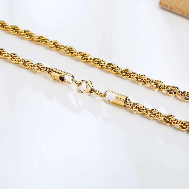 Vnox Dainty Gold Color Rope Chain Necklaces for Women Men,Chic Twisted Collar, Waterproof Stainless Steel Link 2/3/4/5mm Width thumbnail 6