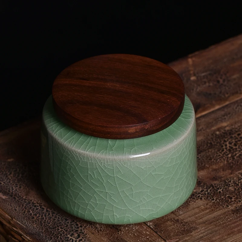 Exquisite Ceramic Tea Jar Celadon Decorative Table Top Jewelry Ring Necklace Storage Box Portable Candy Coffee Bean Storage Jar thumbnail 4