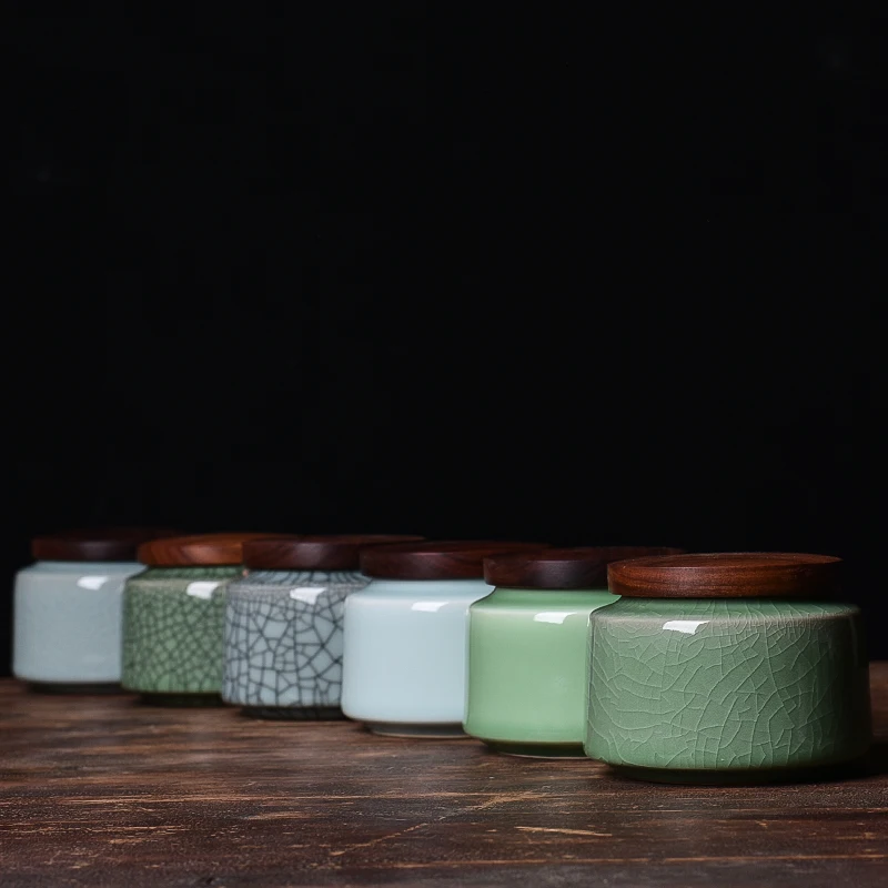 Exquisite Ceramic Tea Jar Celadon Decorative Table Top Jewelry Ring Necklace Storage Box Portable Candy Coffee Bean Storage Jar thumbnail 2