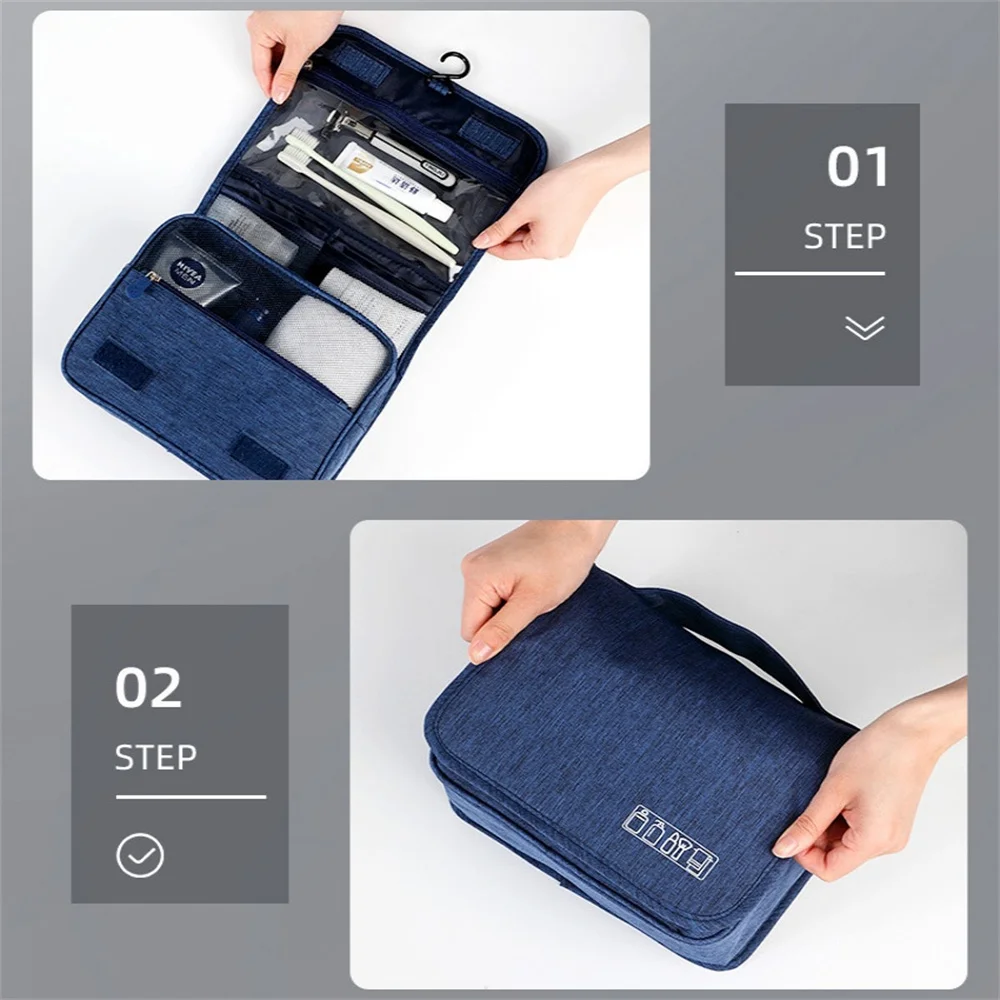 Portable Toiletry Washbag with Hanging Hook Waterproof Women Bathroom Cosmetic Storage Bag Large Capacity Travel Men Makeup Case thumbnail 2