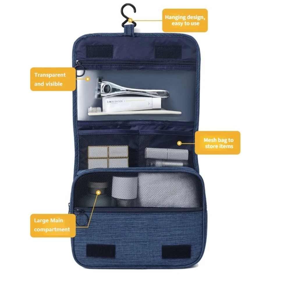 Portable Toiletry Washbag with Hanging Hook Waterproof Women Bathroom Cosmetic Storage Bag Large Capacity Travel Men Makeup Case thumbnail 3