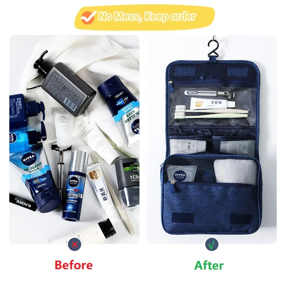 Portable Toiletry Washbag with Hanging Hook Waterproof Women Bathroom Cosmetic Storage Bag Large Capacity Travel Men Makeup Case thumbnail 4