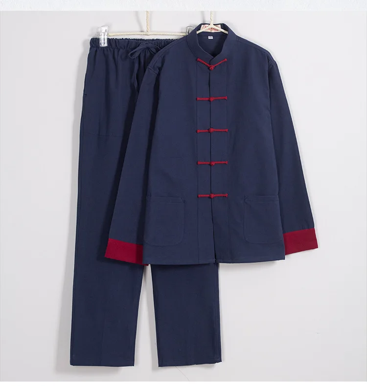 Traditional Chinese Style Men Cotton Linen Tops Pants Hanfu Tang Suit Kung Fu Tai Chi Uniform Oriental Fashion Clothing Sets thumbnail 3