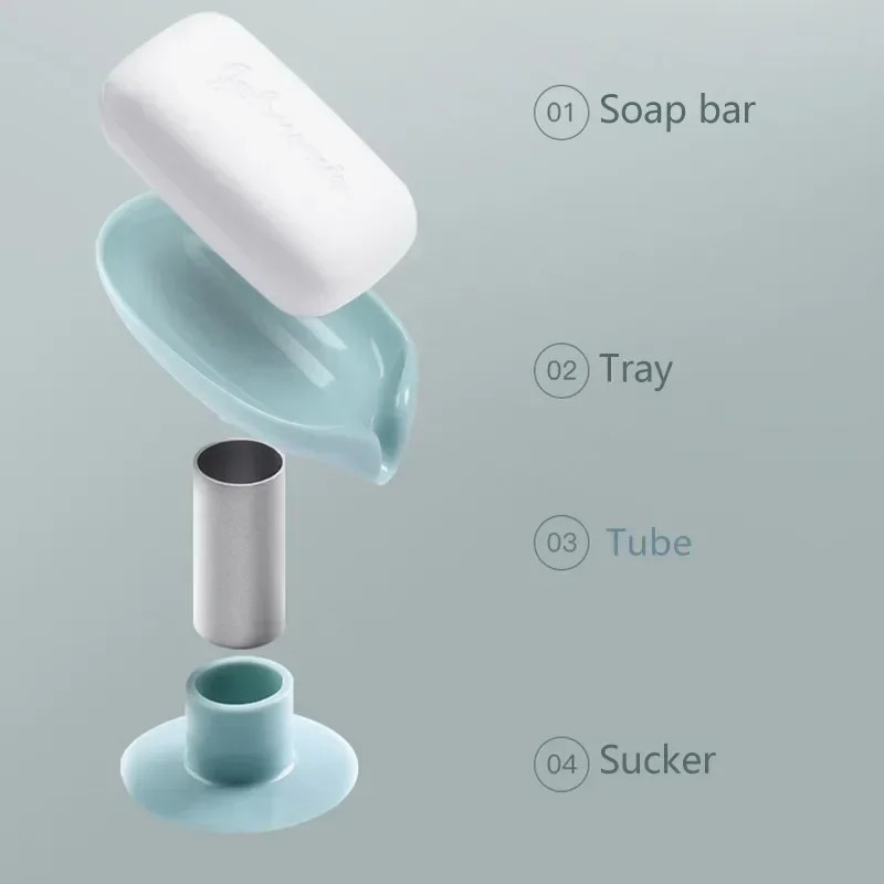 otus leaf Shape Soap Box Bathroom Accessories Tray Creative Sucker Water-free Storage Box thumbnail 4