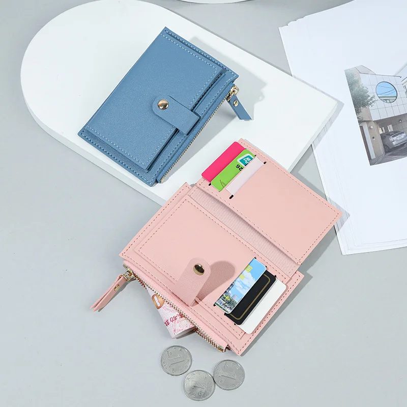Women Wallets PU Leather Female Purse Mini Hasp Solid Multi-Cards Holder Coin Short Wallets Slim Small Wallet Zipper Hasp thumbnail 2