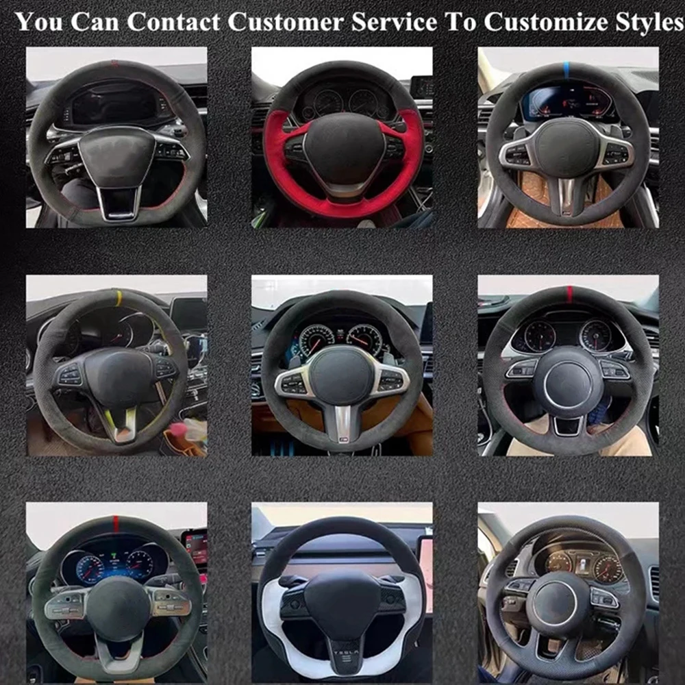 Customized Braid Car Steering Wheel Cover Wrap Anti-Slip Suede For Seat Leon 5F Mk3 Ibiza 6J Tarraco Arona Ateca Alhambra thumbnail 3