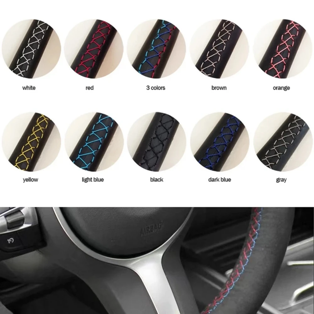 Customized Braid Car Steering Wheel Cover Wrap Anti-Slip Suede For Seat Leon 5F Mk3 Ibiza 6J Tarraco Arona Ateca Alhambra thumbnail 6