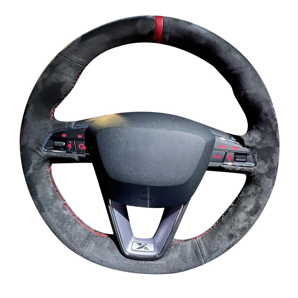 Customized Braid Car Steering Wheel Cover Wrap Anti-Slip Suede For Seat Leon 5F Mk3 Ibiza 6J Tarraco Arona Ateca Alhambra thumbnail 2