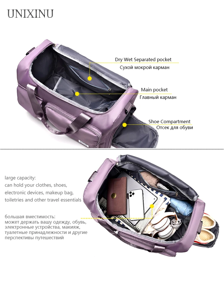 UNIXINU Carry On Travel Bag Large Capacity Weekender Overnight Duffle Bags with Shoe Compartment Sports Fitness Bags for Women thumbnail 2