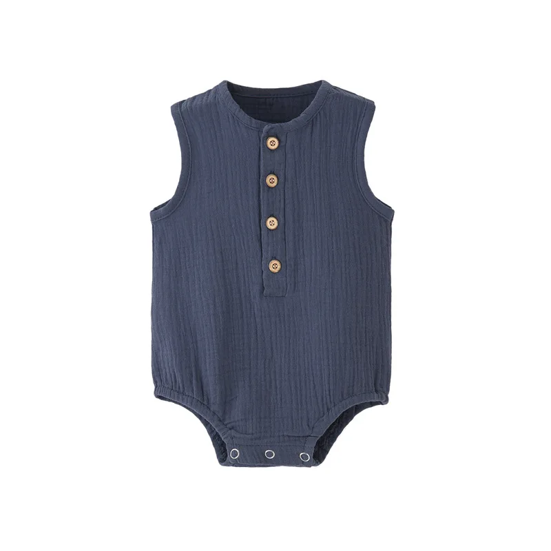 Summer Solid Newborn Baby 100% Cotton Linen Bodysuits Boy Girl Sleeveless Romper Jumpsuit Soft Skin-friendly Thin Comfy thumbnail 5