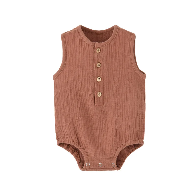 Summer Solid Newborn Baby 100% Cotton Linen Bodysuits Boy Girl Sleeveless Romper Jumpsuit Soft Skin-friendly Thin Comfy thumbnail 6