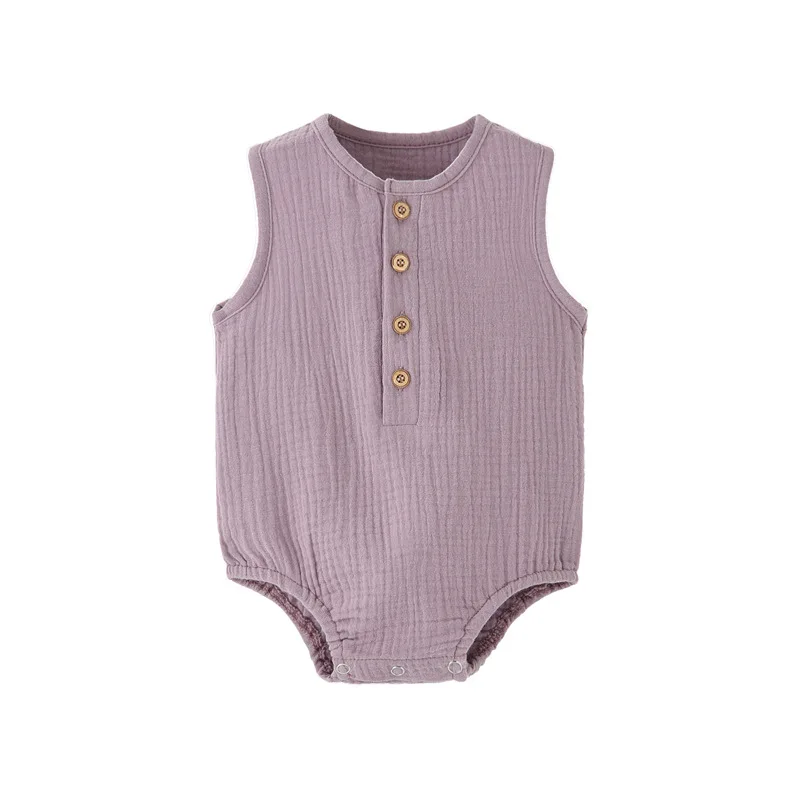 Summer Solid Newborn Baby 100% Cotton Linen Bodysuits Boy Girl Sleeveless Romper Jumpsuit Soft Skin-friendly Thin Comfy thumbnail 2