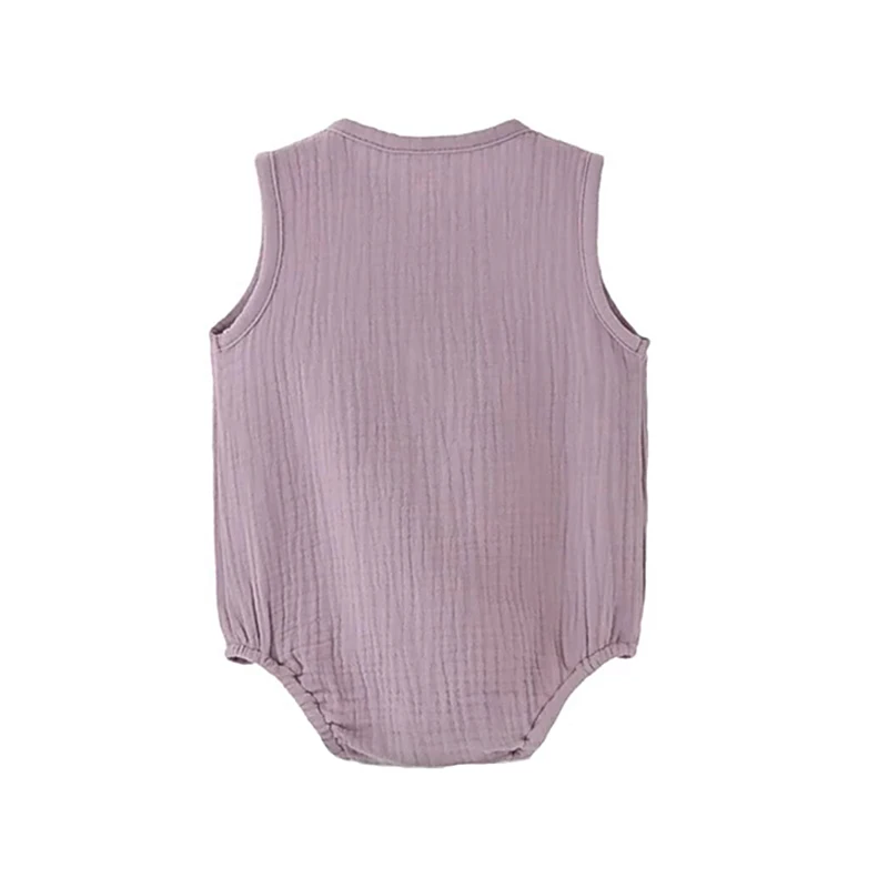 Summer Solid Newborn Baby 100% Cotton Linen Bodysuits Boy Girl Sleeveless Romper Jumpsuit Soft Skin-friendly Thin Comfy thumbnail 3