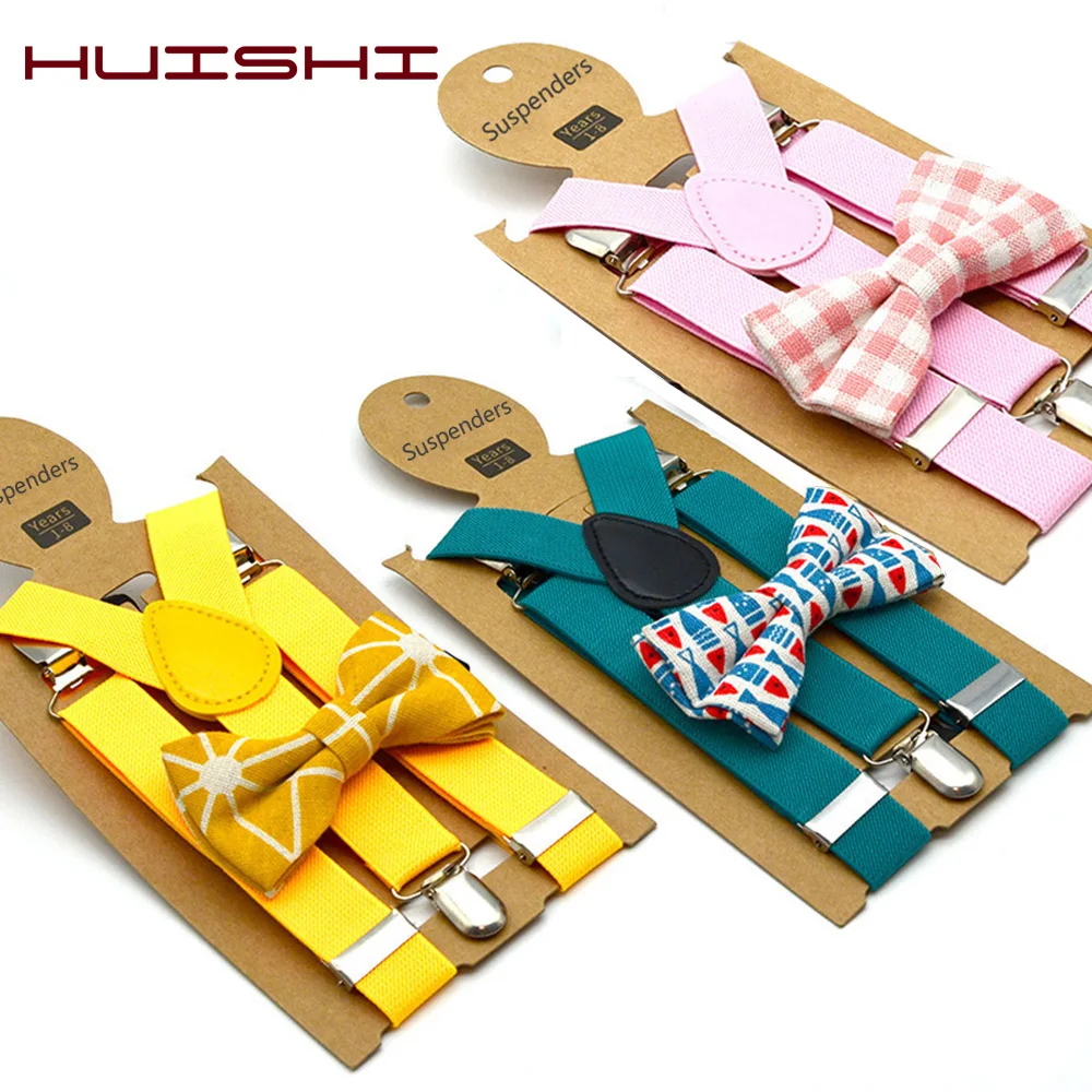 High Grade Child Suspenders Solid Color Children Belt Bowtie Set Baby Kids Adjustable Suspenders Clip-on Y-Back Braces Elastic thumbnail 2