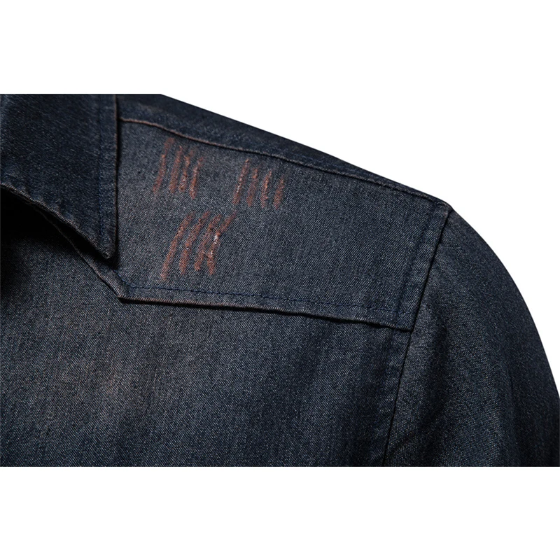 Spring Long Sleeve Men's Denim Shirt High Quality Cotton Elastic Casual Slim Fit Streetwear Clothing Cowboy Shirts Men Black thumbnail 5
