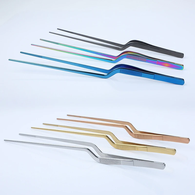 Colorful 6/8/12-Inch Kitchen Tongs, Stainless Steel Culinary Precision Tweezer BBQ Tongs - Food Styling Baking Decor thumbnail 3
