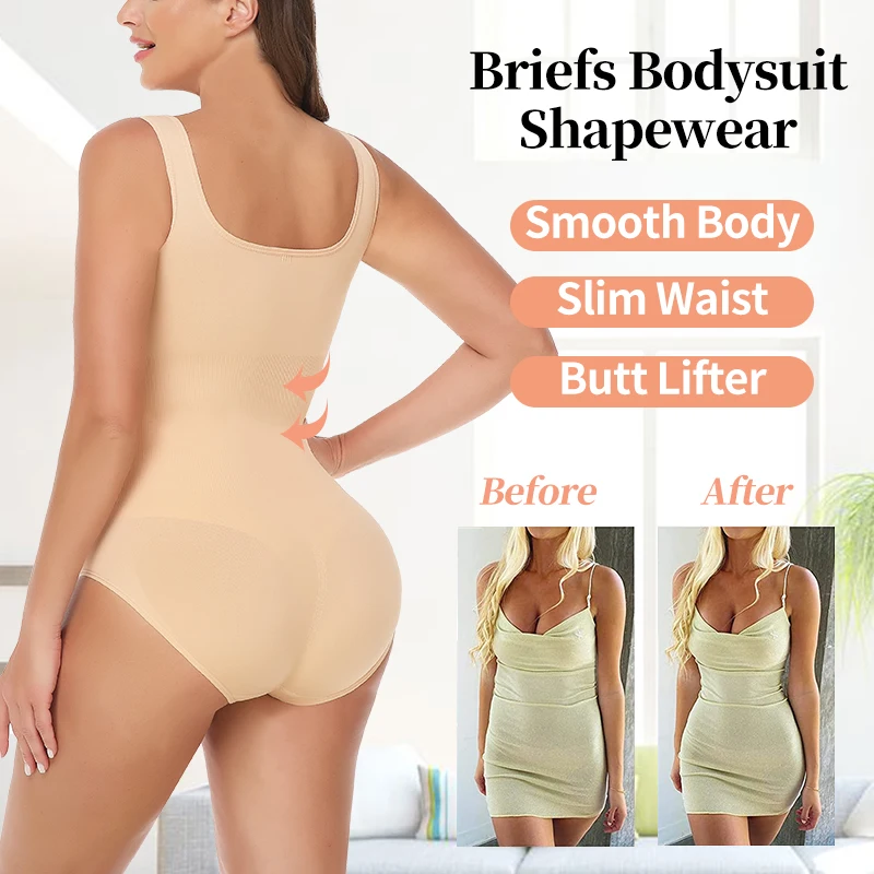Bodysuit Women Shapewear Tummy Control Butt Lifter Body Shaper Smooth Invisible Under Dress Slimming Underwear Low Neck Jumpsuit thumbnail 3