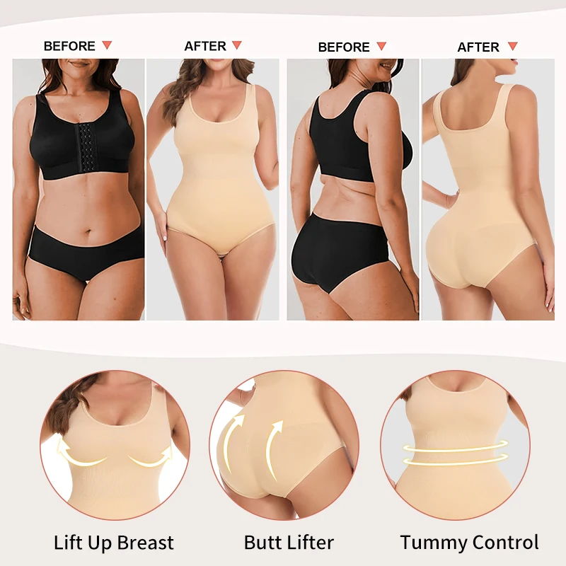 Bodysuit Women Shapewear Tummy Control Butt Lifter Body Shaper Smooth Invisible Under Dress Slimming Underwear Low Neck Jumpsuit thumbnail 5