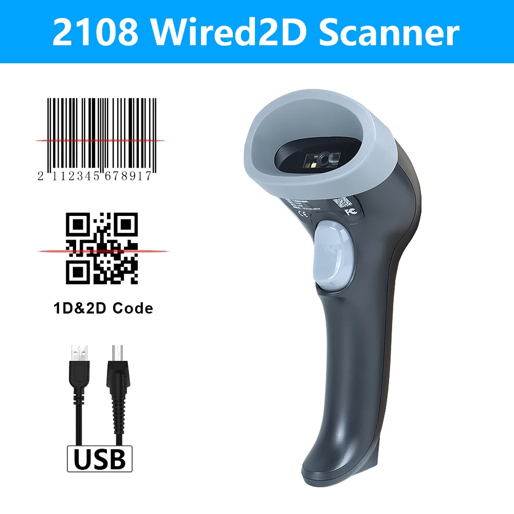 Barcode Scanner  Wireless/wired 1D 2D Reader Image QR PDF417 Data Matrix Code Bar Gun RS232 Bluetooth thumbnail 6