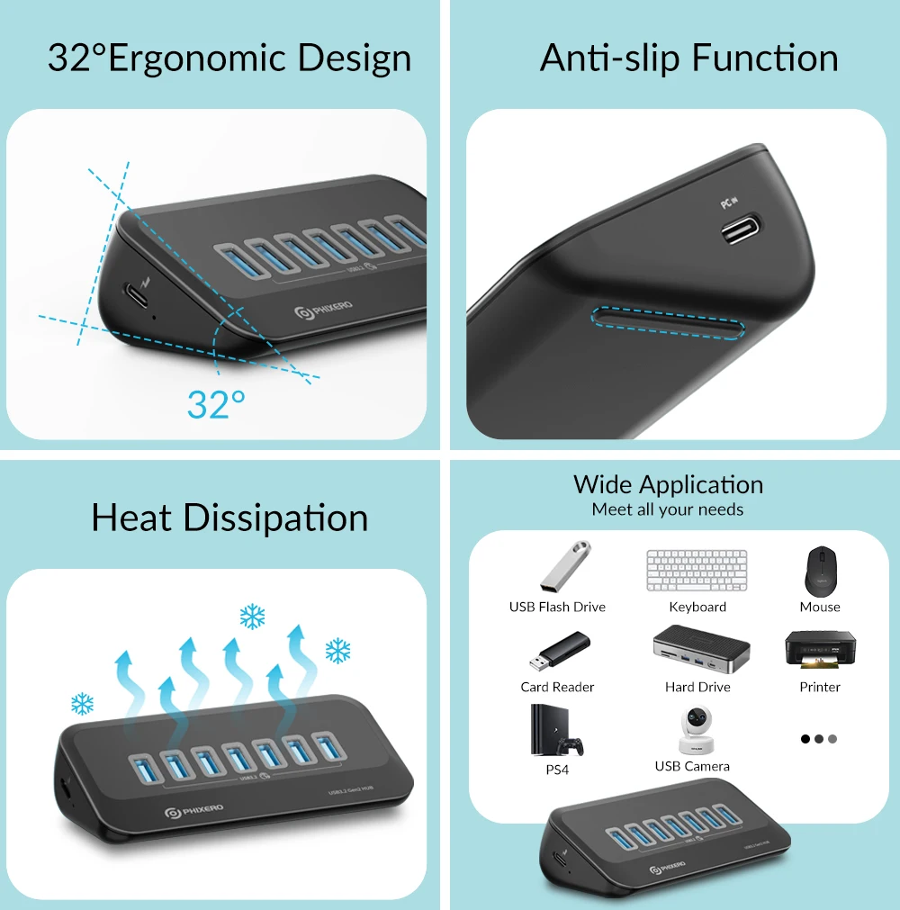 PHIXERO USB 3.2 Docking Station Hub 10Gbps Splitter Switch Dock Multi Port SD Card Socket Type C Gen2 for Surface PC Laptop 3.0 thumbnail 5