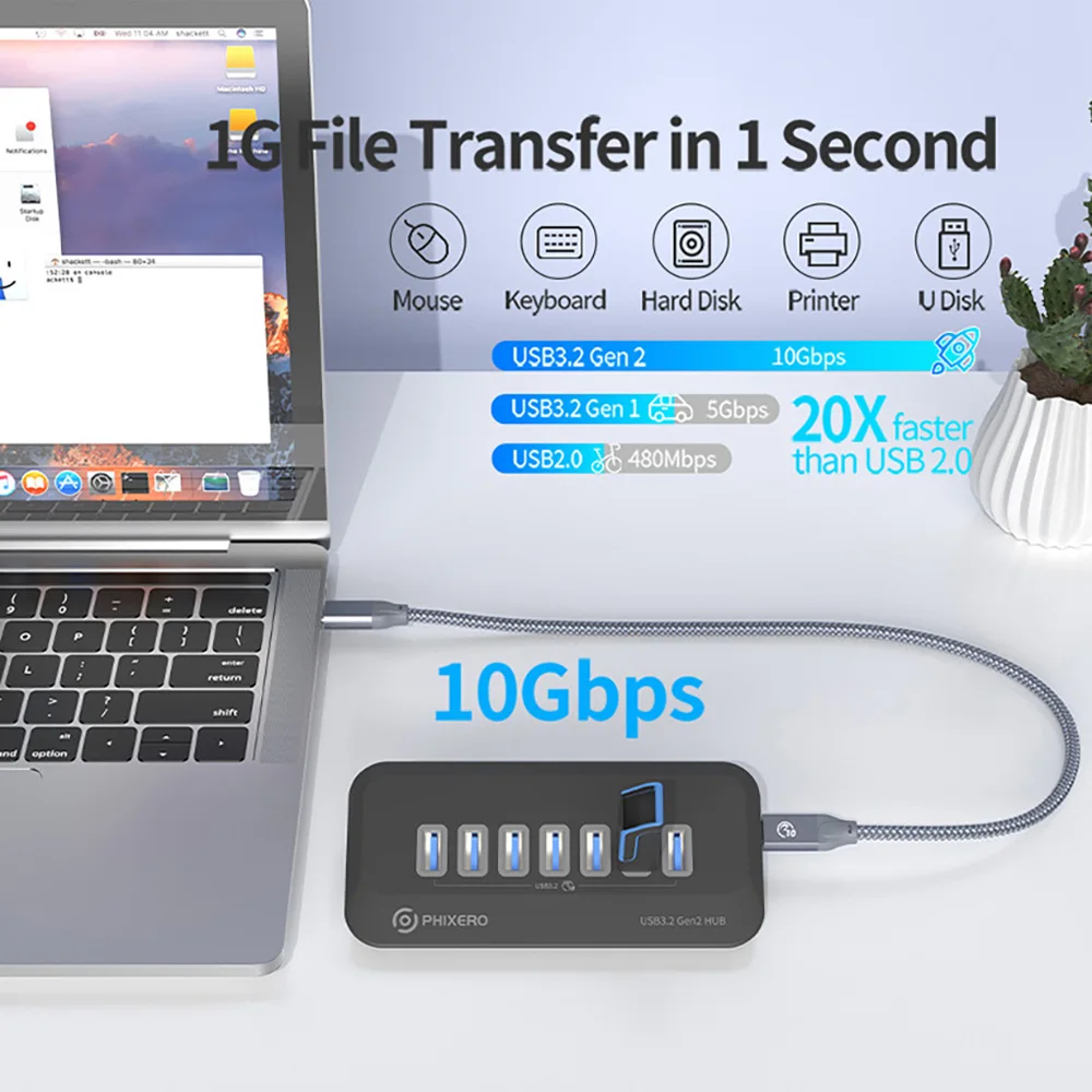 PHIXERO USB 3.2 Docking Station Hub 10Gbps Splitter Switch Dock Multi Port SD Card Socket Type C Gen2 for Surface PC Laptop 3.0 thumbnail 2