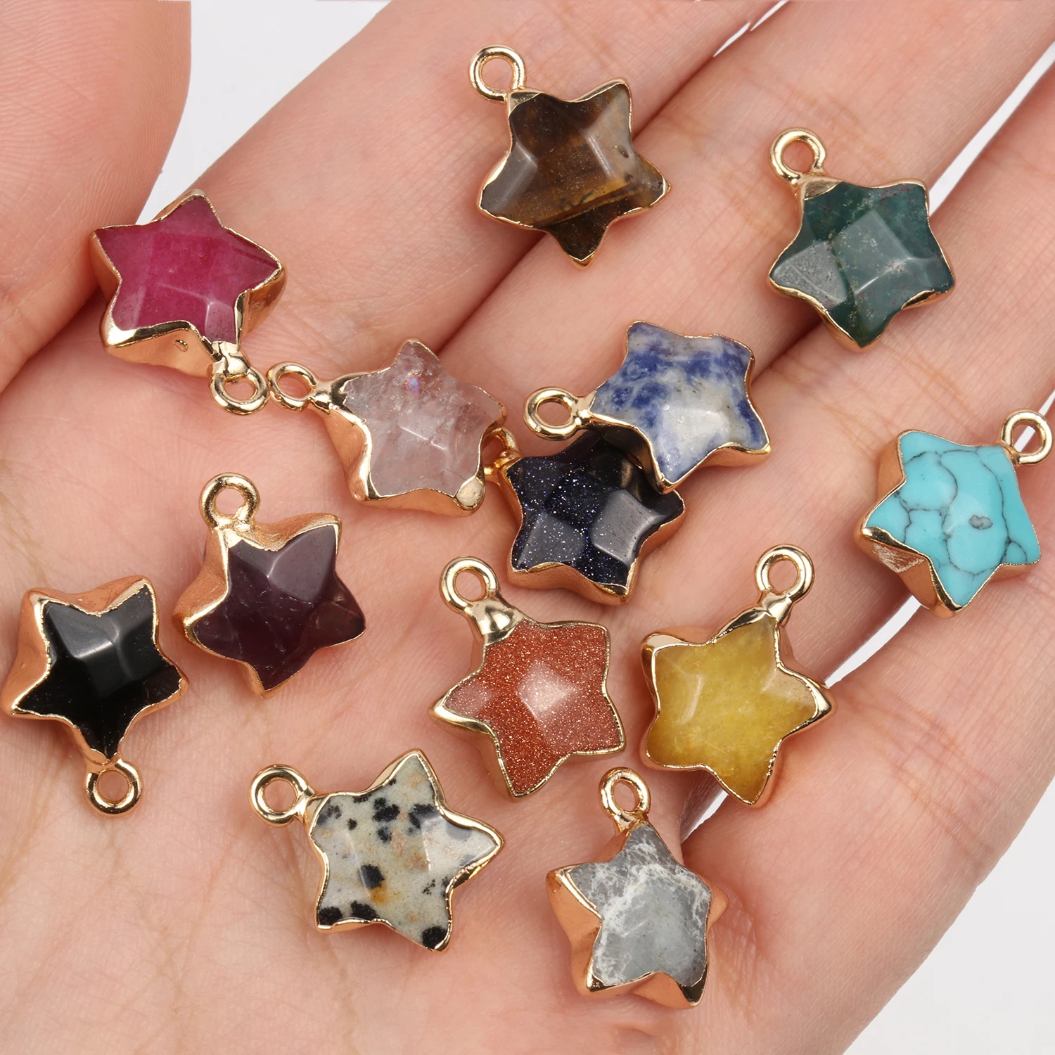 Natural Stone Star Charms Pentagram Tiger's Eye Sodalite Amethyst Jade Agate Pendant For Jewelry Making DIY Necklace Earrings thumbnail 3