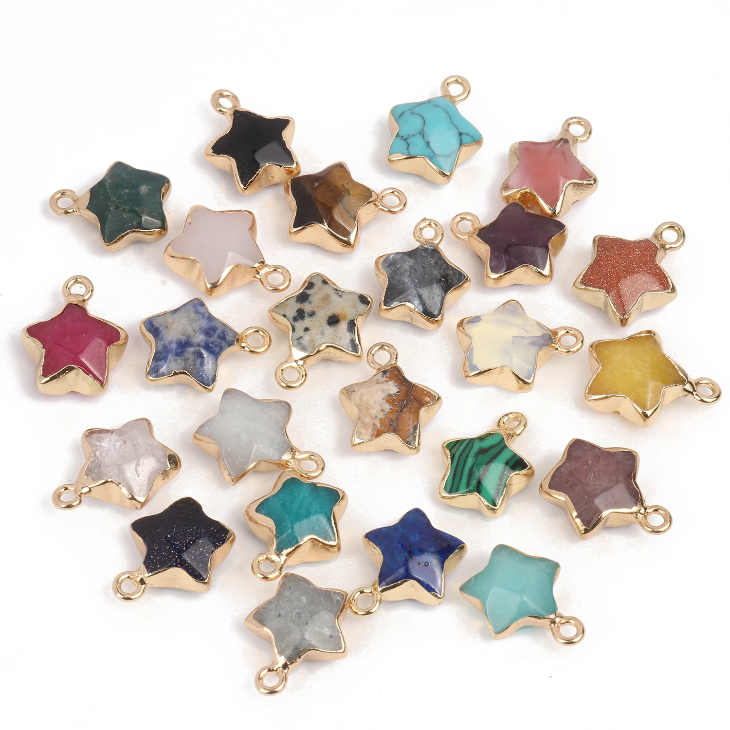 Natural Stone Star Charms Pentagram Tiger's Eye Sodalite Amethyst Jade Agate Pendant For Jewelry Making DIY Necklace Earrings thumbnail 4