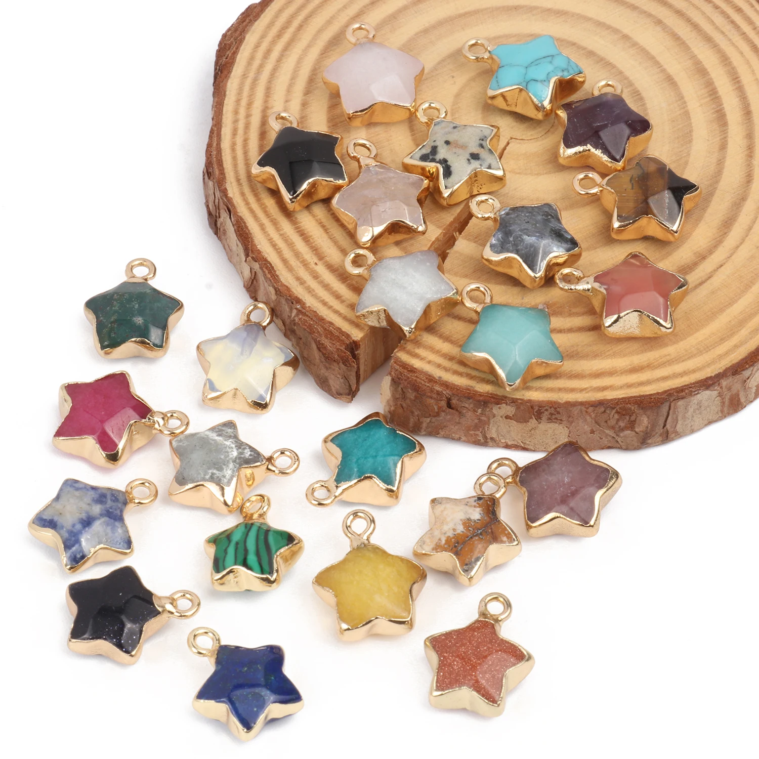 Natural Stone Star Charms Pentagram Tiger's Eye Sodalite Amethyst Jade Agate Pendant For Jewelry Making DIY Necklace Earrings thumbnail 5