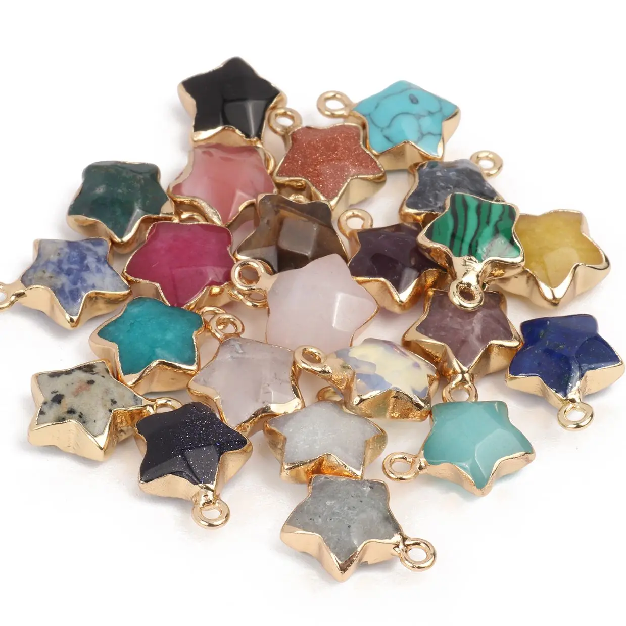 Natural Stone Star Charms Pentagram Tiger's Eye Sodalite Amethyst Jade Agate Pendant For Jewelry Making DIY Necklace Earrings