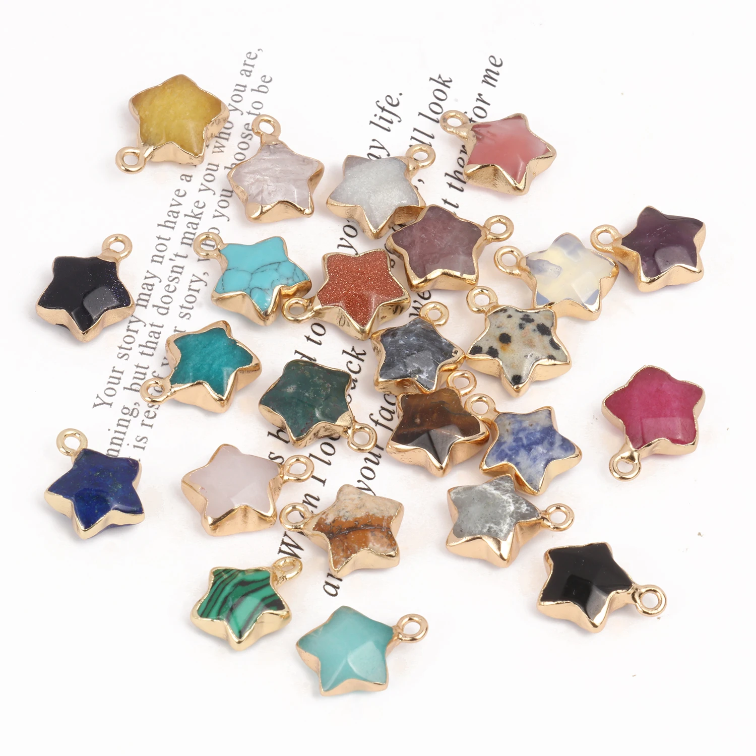 Natural Stone Star Charms Pentagram Tiger's Eye Sodalite Amethyst Jade Agate Pendant For Jewelry Making DIY Necklace Earrings thumbnail 6