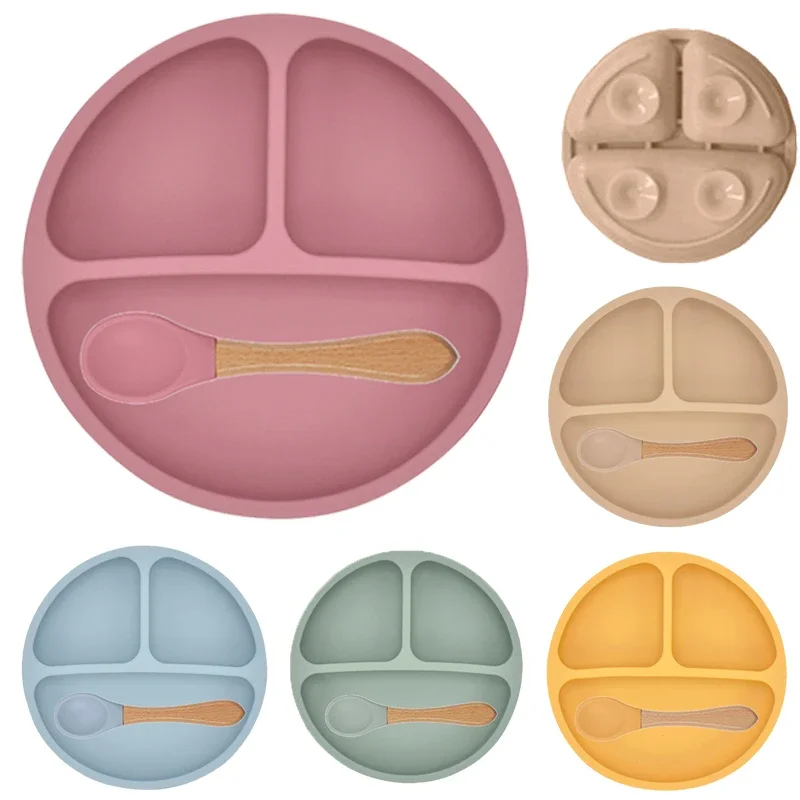5Pcs/Set Baby Soft Silicone Tableware Kid Feeding Dishe Sucker Plate Bowl Spoon Fork Set Children Dishes Non-slip Dinnerware Set thumbnail 2