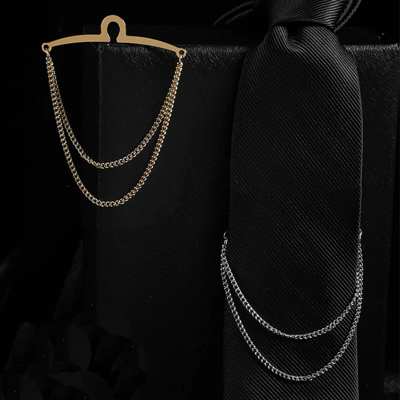 Tie Chain Mens Necktie Windbreak Chain Metal U-chain Dress Shirts Brooch Windbreak Changeless Brooch Lapel Pin Neck Ties Clip