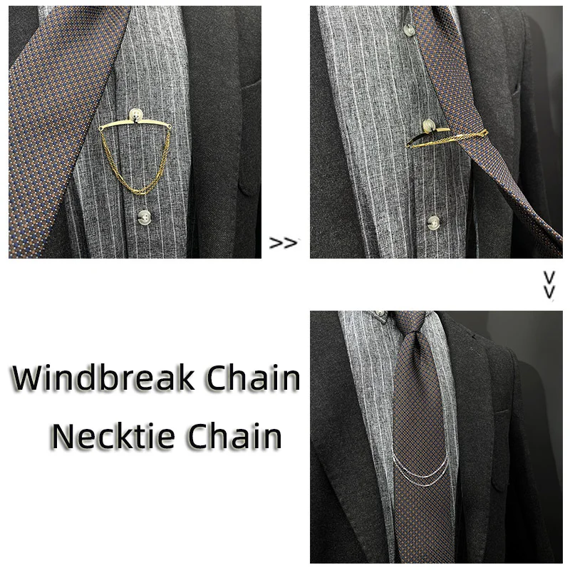 Tie Chain Mens Necktie Windbreak Chain Metal U-chain Dress Shirts Brooch Windbreak Changeless Brooch Lapel Pin Neck Ties Clip thumbnail 2