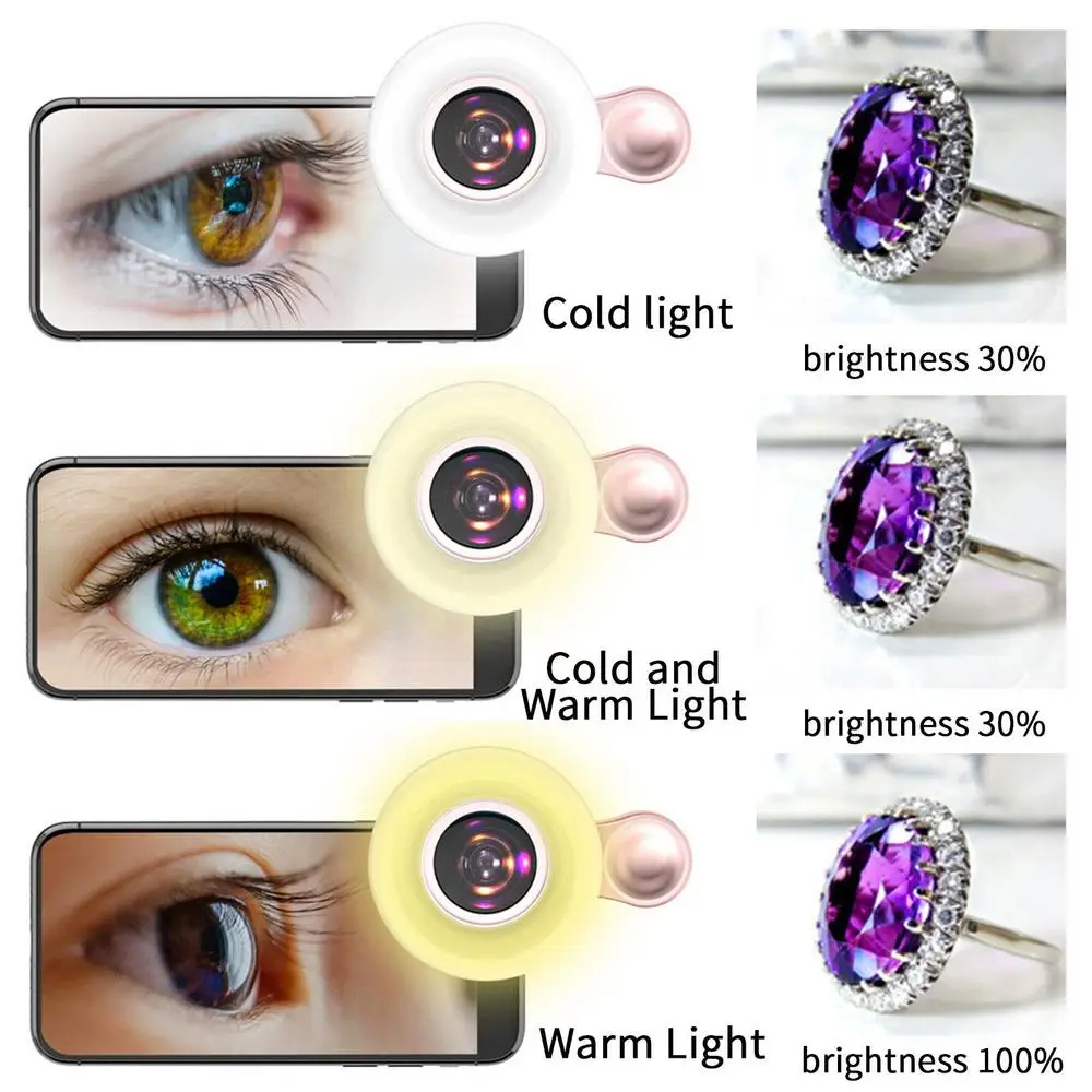 Macro Lens for Mobile 20X Fill Ring Light Selfie Live Lamp Camera Lens with LED Universal Flash Smartphone Portable Light Clip thumbnail 6