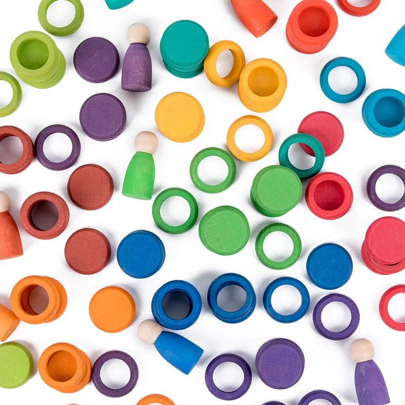 Rainbow Rings Coins Nins Pretend To Play Toys Kids Wooden Stacking Blocks Color Sorting Montessori Educational Toys for Children thumbnail 2