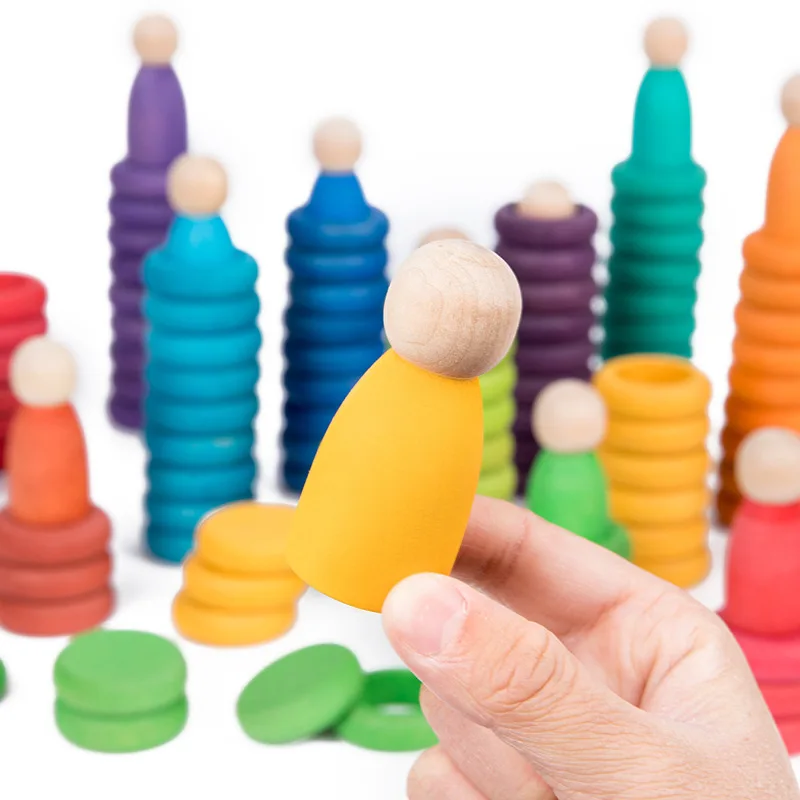 Rainbow Rings Coins Nins Pretend To Play Toys Kids Wooden Stacking Blocks Color Sorting Montessori Educational Toys for Children thumbnail 3